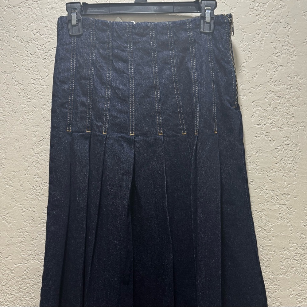 Free Assembly Dark Wash Denim Midi Skirt